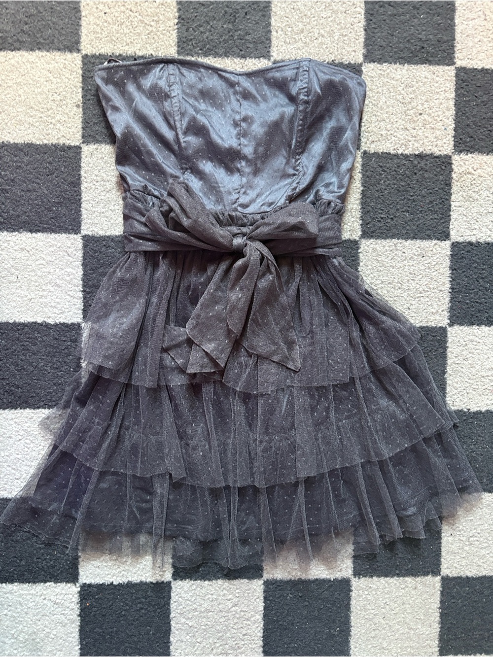 Strapless Layered Tulle Party Dress Gray